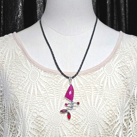 🆕Boho Luxe Ruby Garnet Pendant Necklace Handmade S925 with PU Leather Cord - Picture 4 of 12